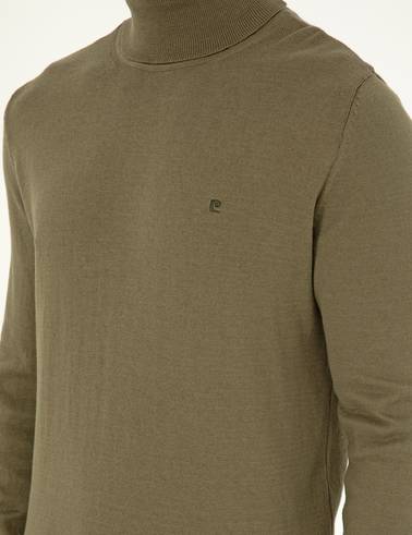 Koyu Haki Slim Fit Balıkçı Yaka Basic Triko Kazak