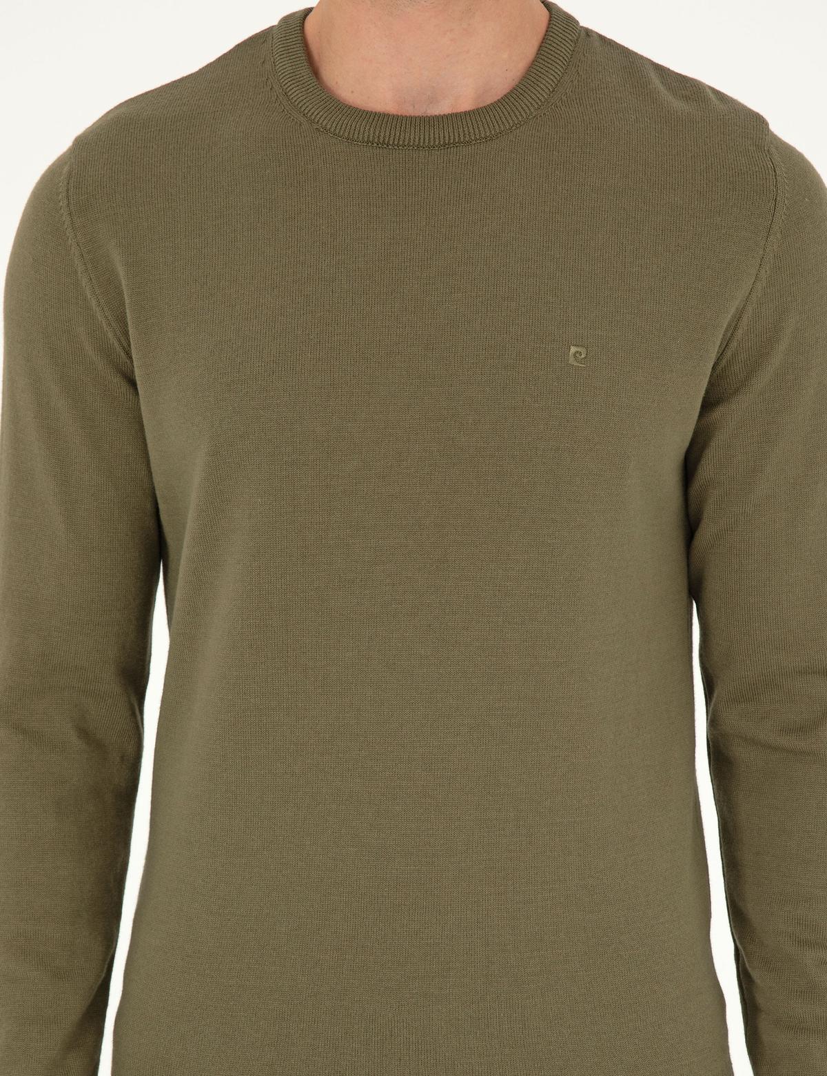 Koyu Haki Slim Fit Bisiklet Yaka Basic Triko Kazak - 50296575116