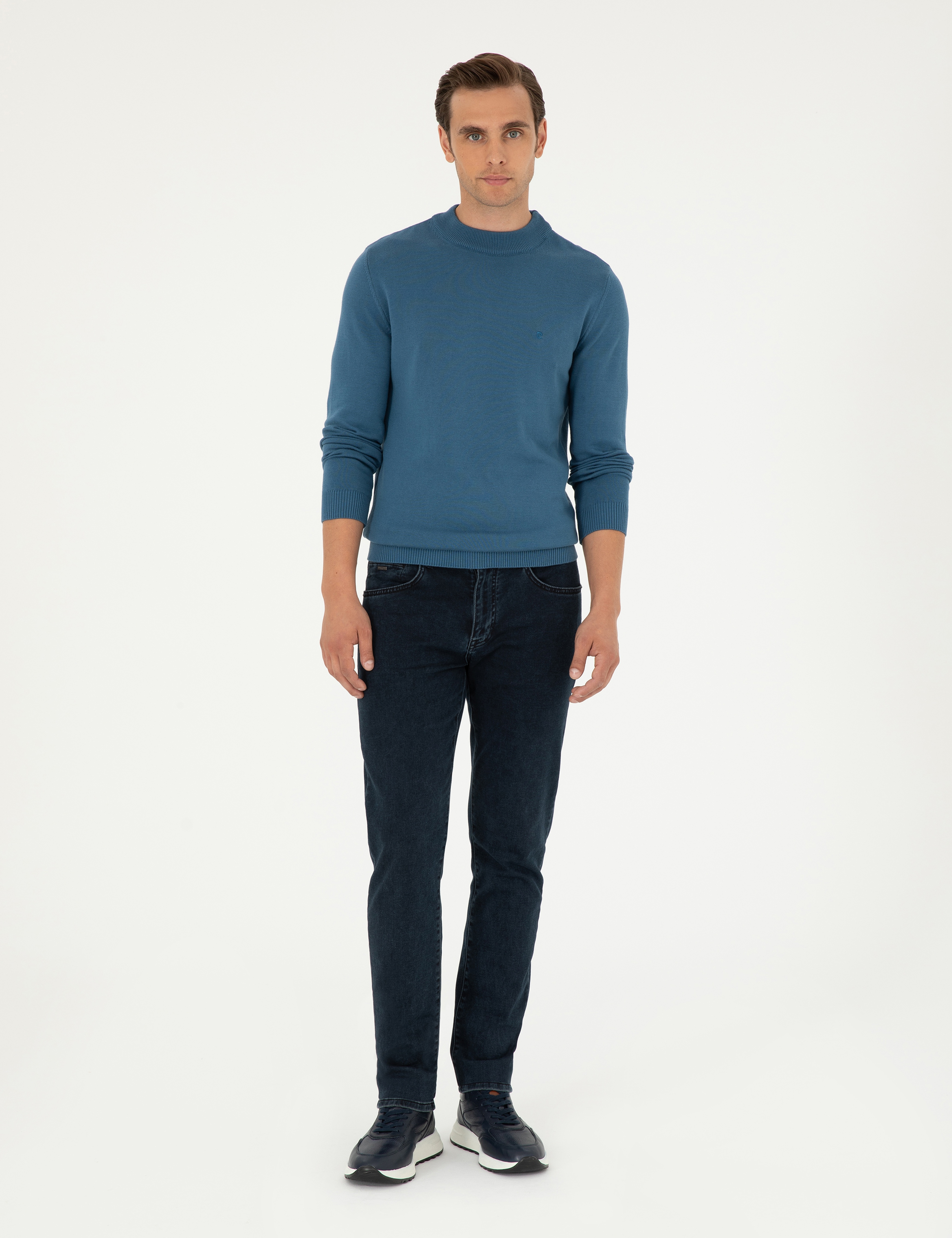 Kobalt Slim Fit Çeyrek Yaka Basic Triko Kazak - Image 4