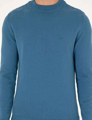 Kobalt Slim Fit Çeyrek Yaka Basic Triko Kazak