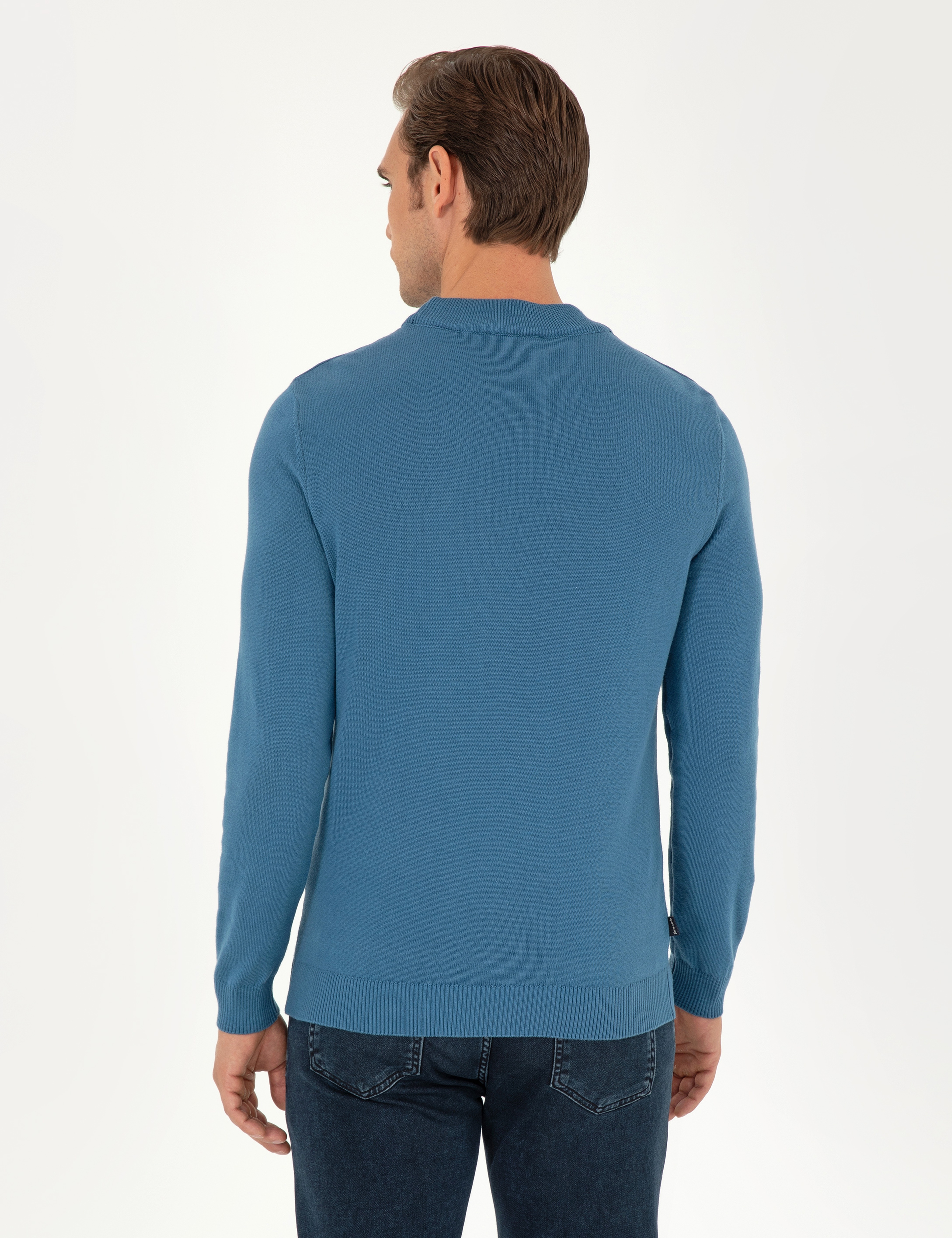 Kobalt Slim Fit Çeyrek Yaka Basic Triko Kazak