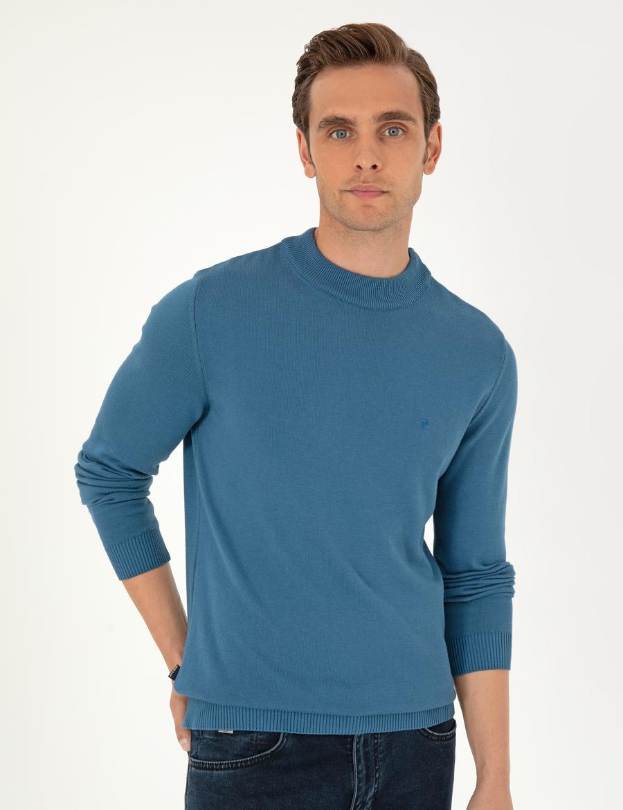 Kobalt Slim Fit Çeyrek Yaka Basic Triko Kazak