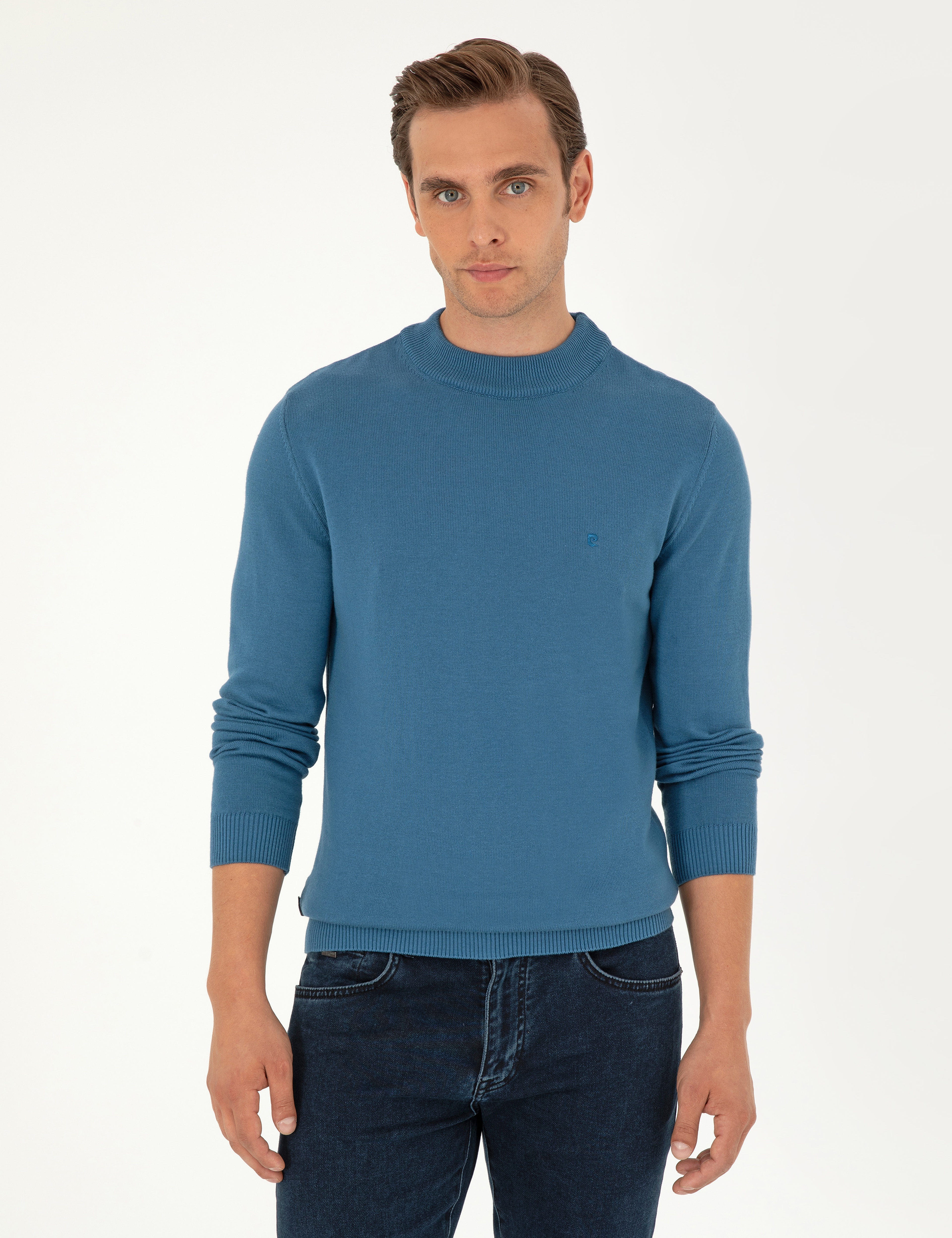Kobalt Slim Fit Çeyrek Yaka Basic Triko Kazak - Image 3