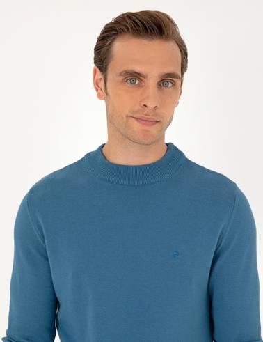 Kobalt Slim Fit Çeyrek Yaka Basic Triko Kazak