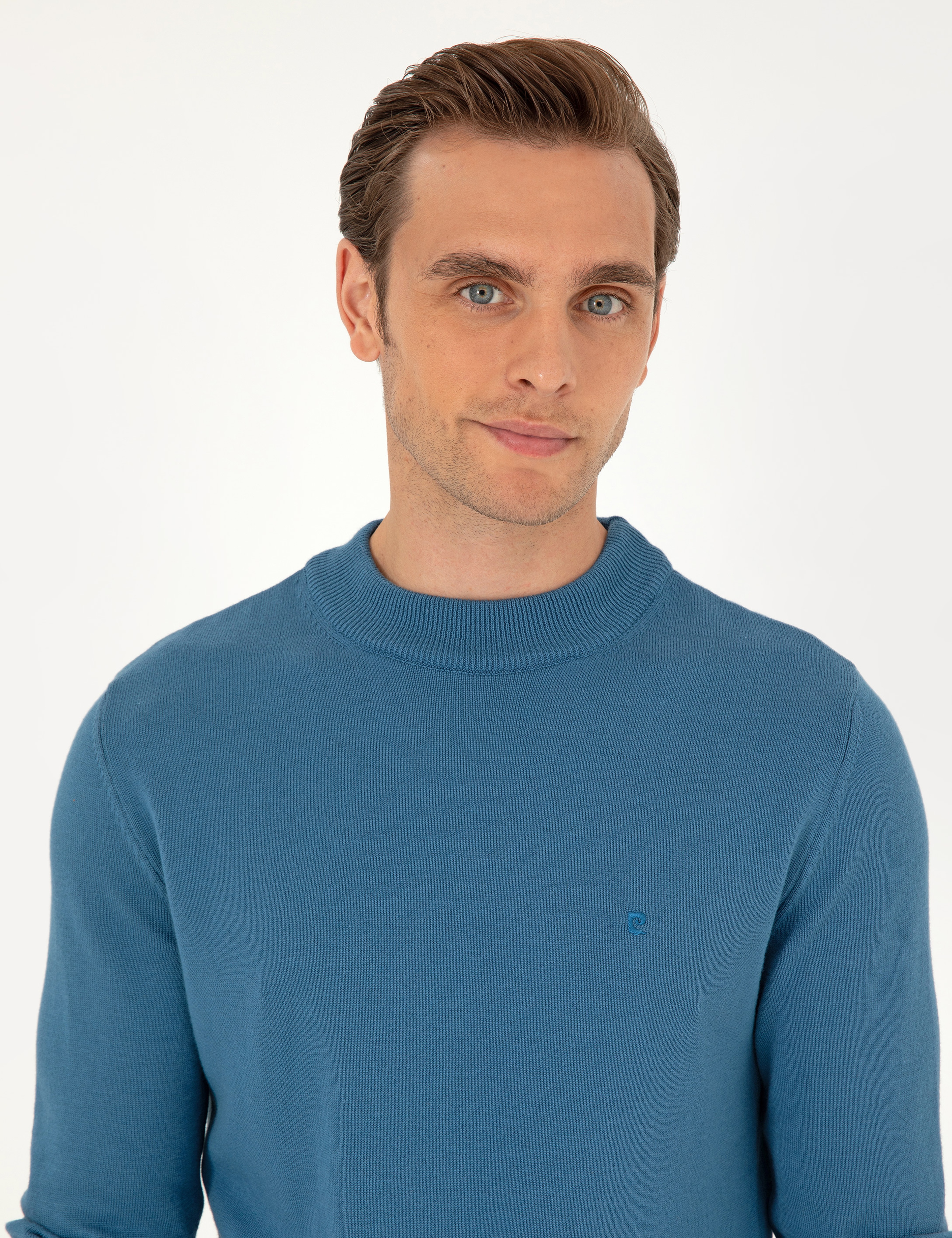 Kobalt Slim Fit Çeyrek Yaka Basic Triko Kazak