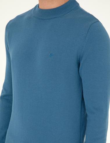 Kobalt Slim Fit Çeyrek Yaka Basic Triko Kazak