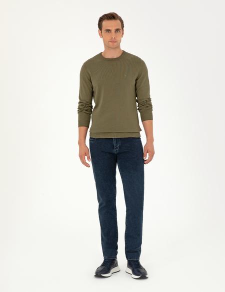 Koyu Haki Slim Fit Bisiklet Yaka Basic Triko Kazak - 50296575116