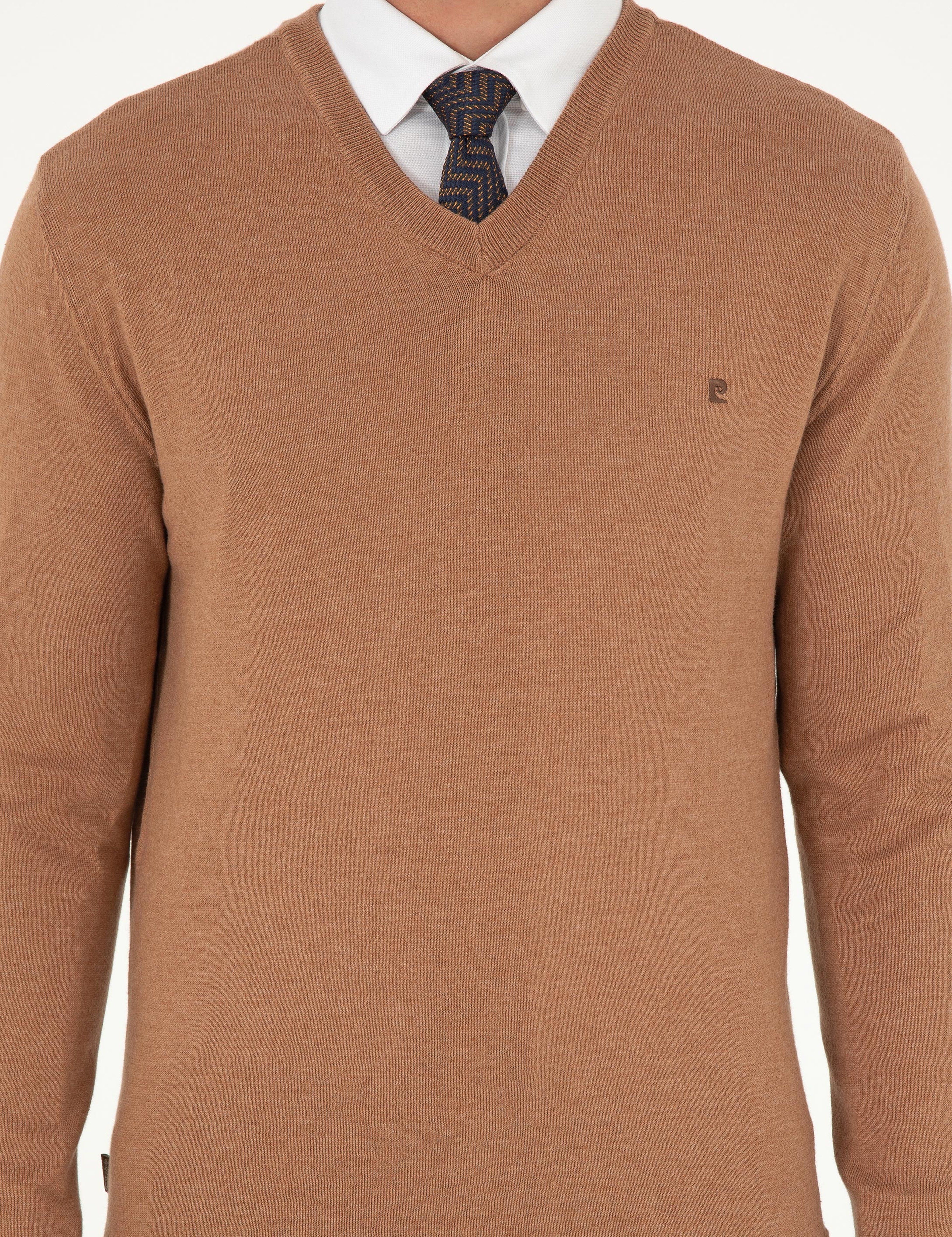 Camel Melanj Slim Fit V Yaka Basic Triko Kazak - Image 6