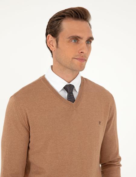 Camel Melanj Slim Fit V Yaka Basic Triko Kazak - 50296622047