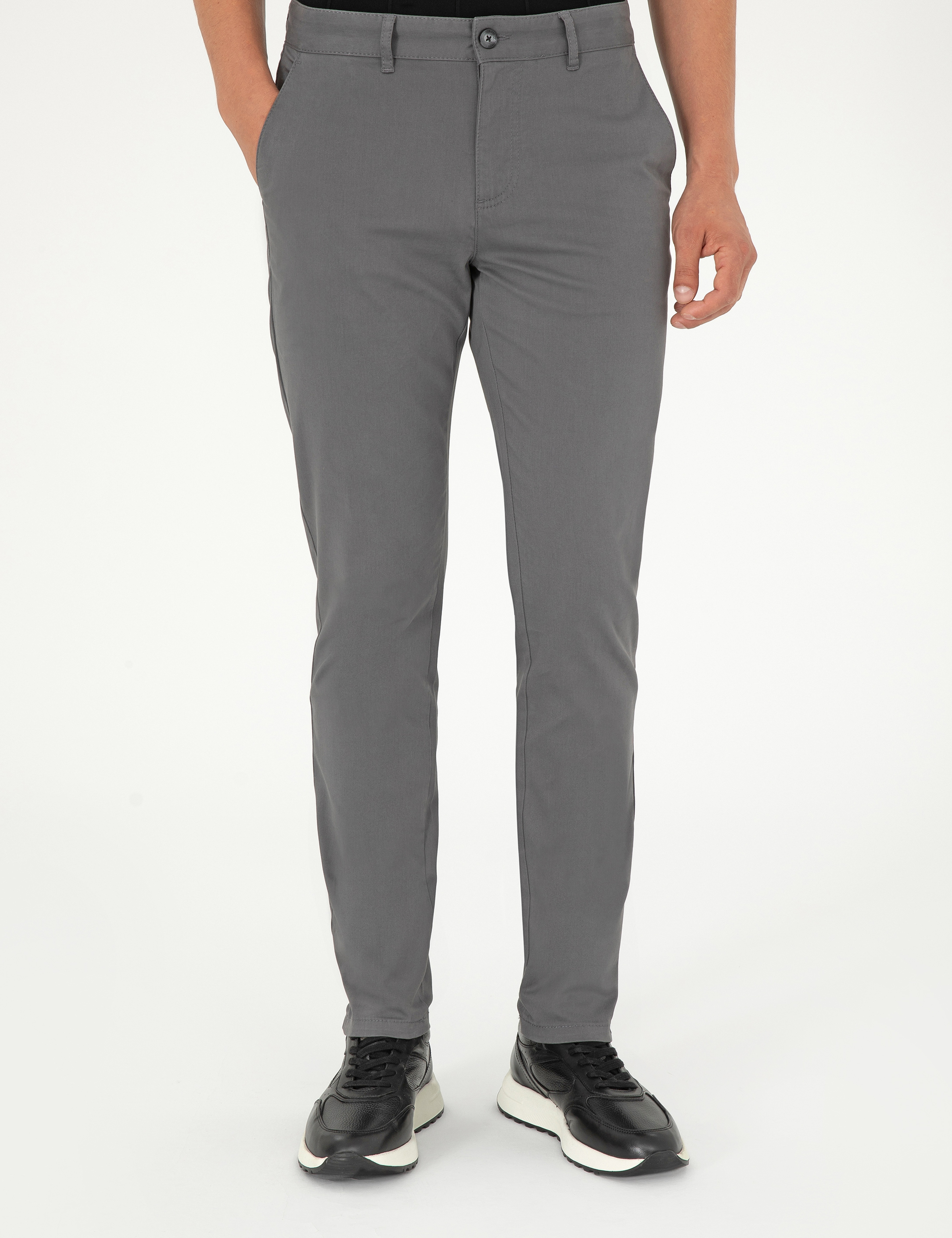 Gri Slim Fit Basic Kanvas Pantolon - Image 2