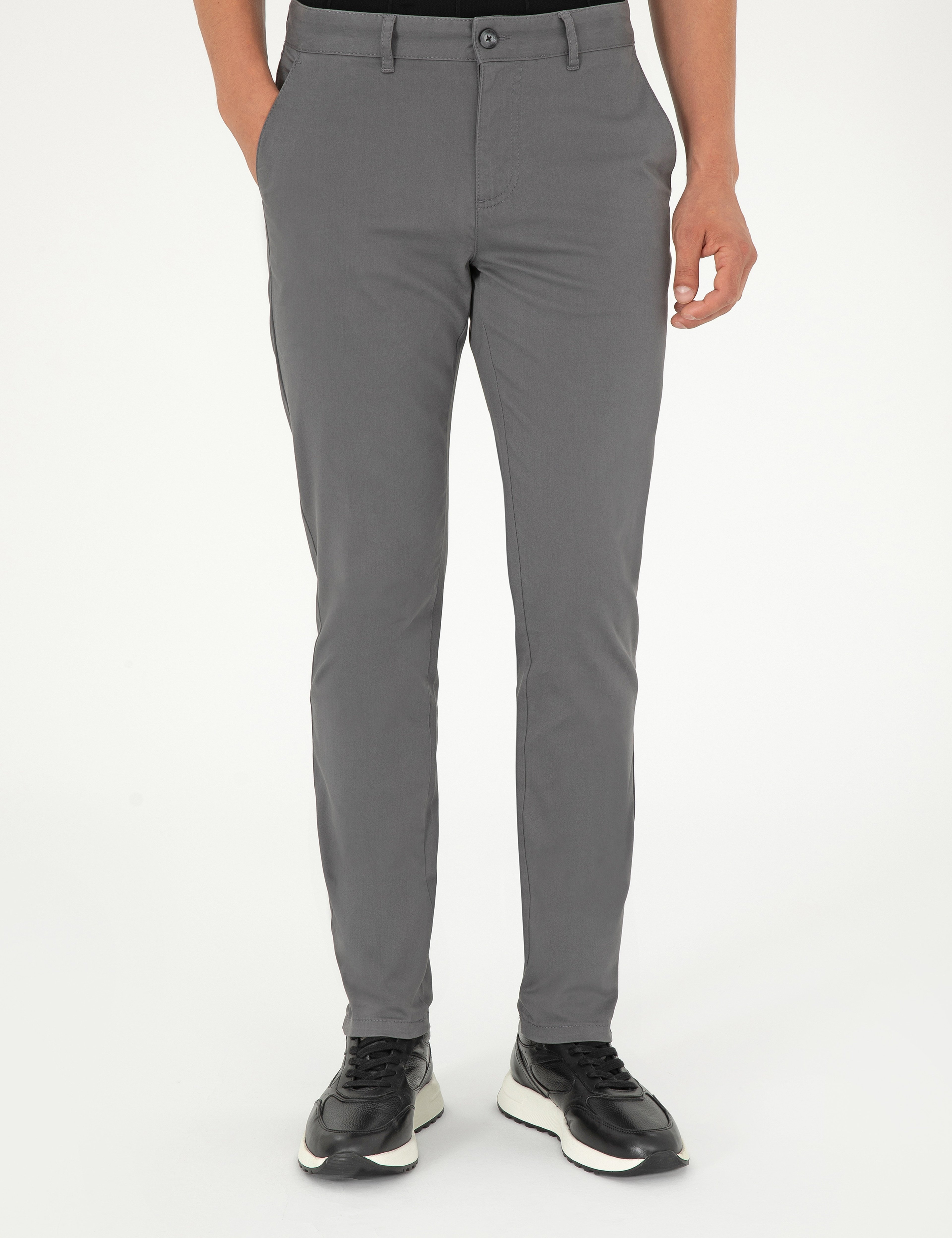 Gri Slim Fit Basic Kanvas Pantolon