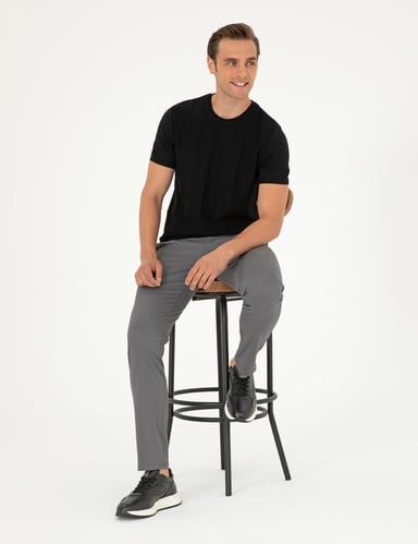 Gri Slim Fit Basic Kanvas Pantolon