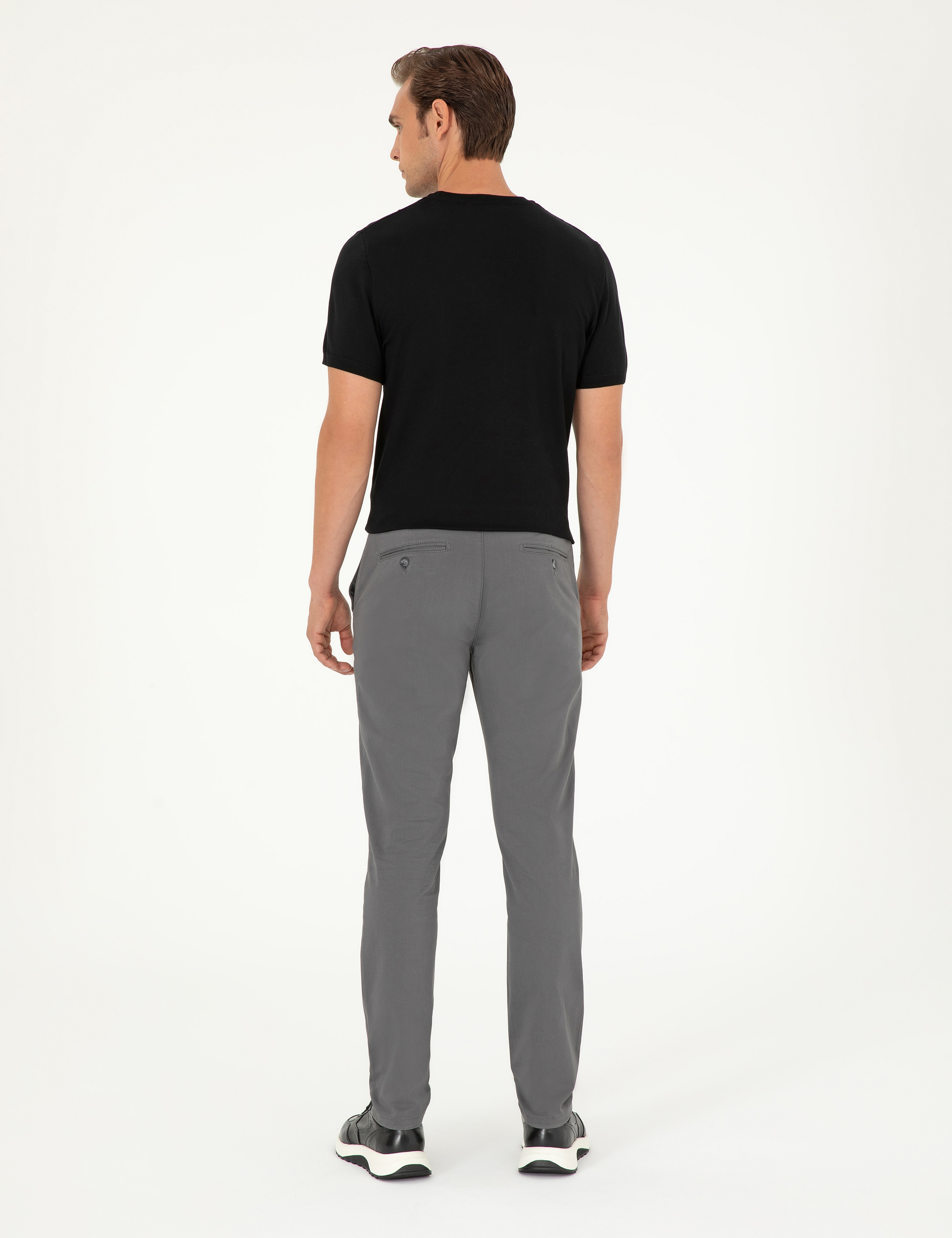 Gri Slim Fit Basic Kanvas Pantolon - Image 4