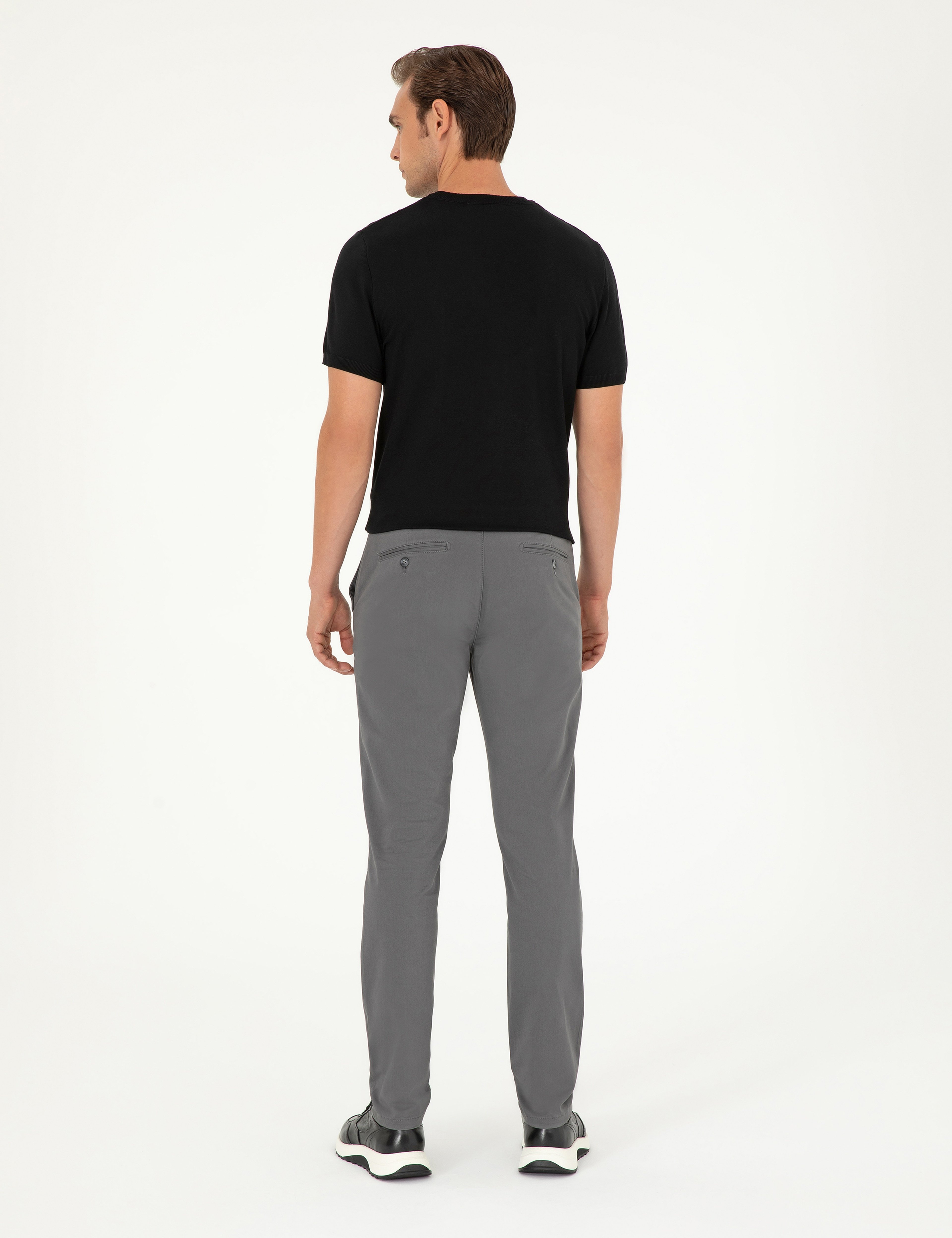 Gri Slim Fit Basic Kanvas Pantolon