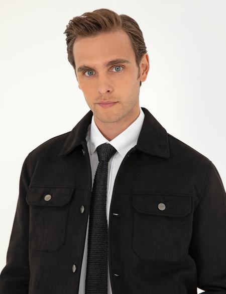 Siyah Gömlek Yaka Suni Deri Ceket - 50300520012