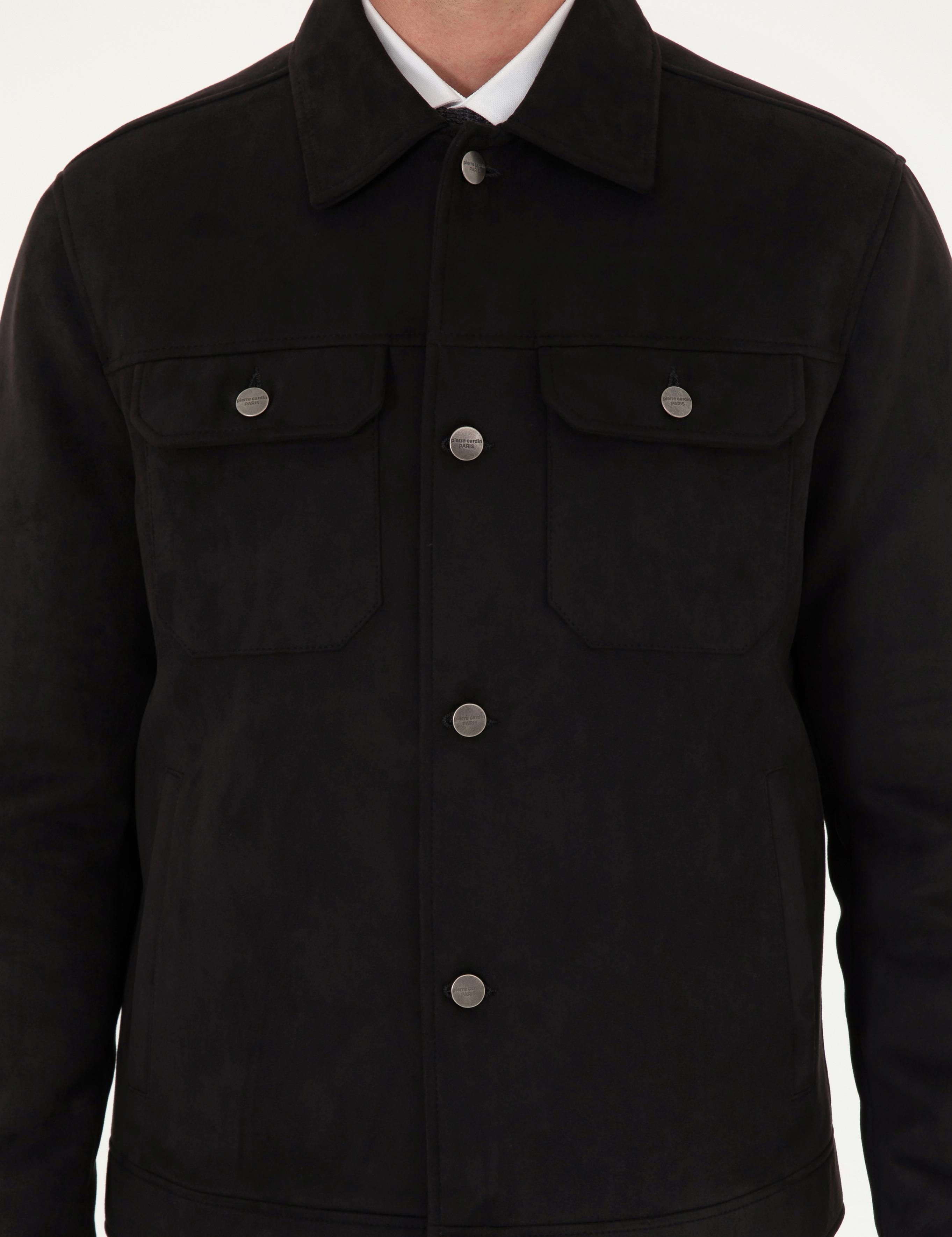 Siyah Gömlek Yaka Suni Deri Ceket