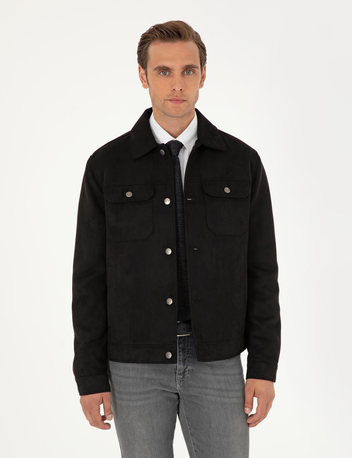 Siyah Gömlek Yaka Suni Deri Ceket - 50300520012