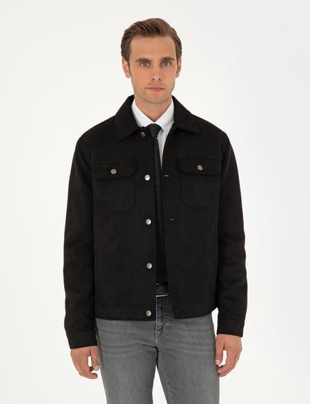 Siyah Gömlek Yaka Suni Deri Ceket - 50300520012