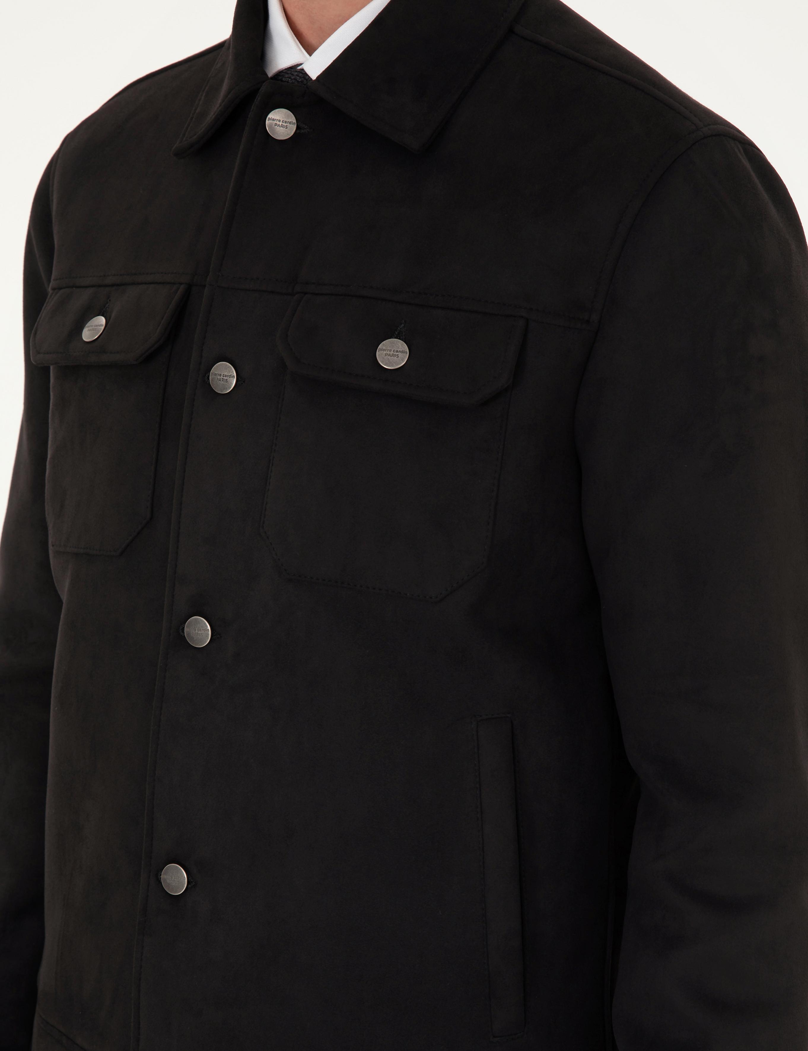 Siyah Gömlek Yaka Suni Deri Ceket