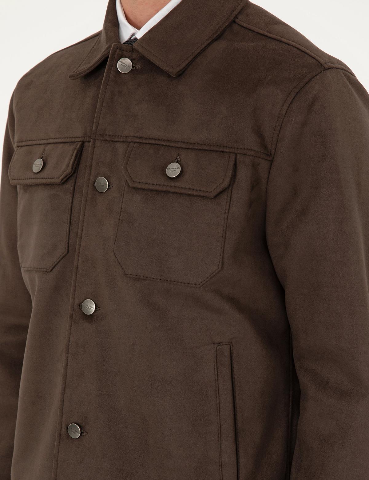 Kahverengi Gömlek Yaka Suni Deri Ceket - 50300520005