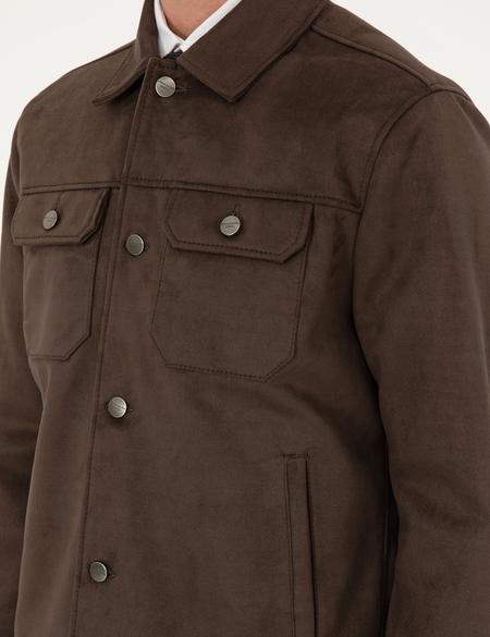 Kahverengi Gömlek Yaka Suni Deri Ceket - 50300520005