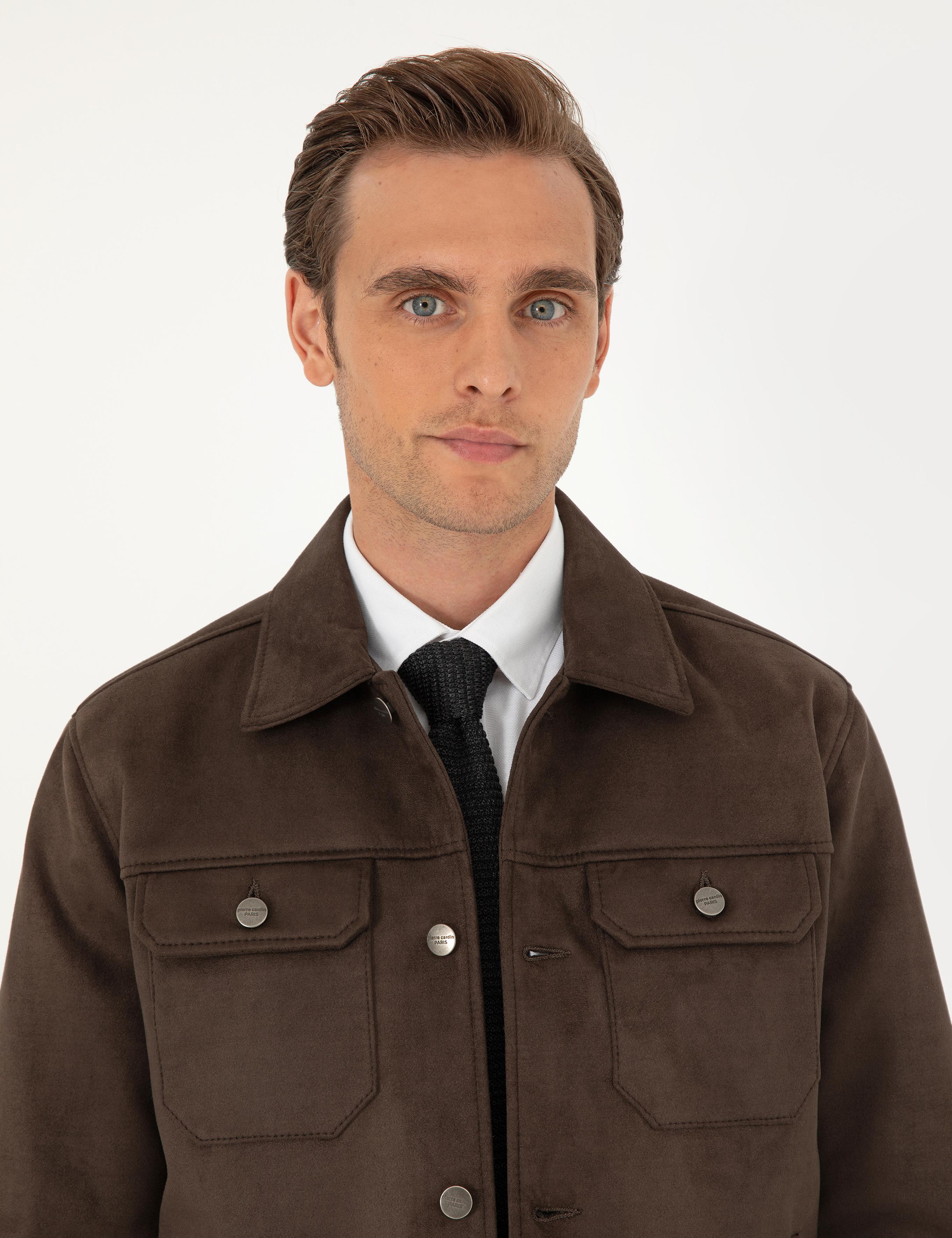 Kahverengi Gömlek Yaka Suni Deri Ceket