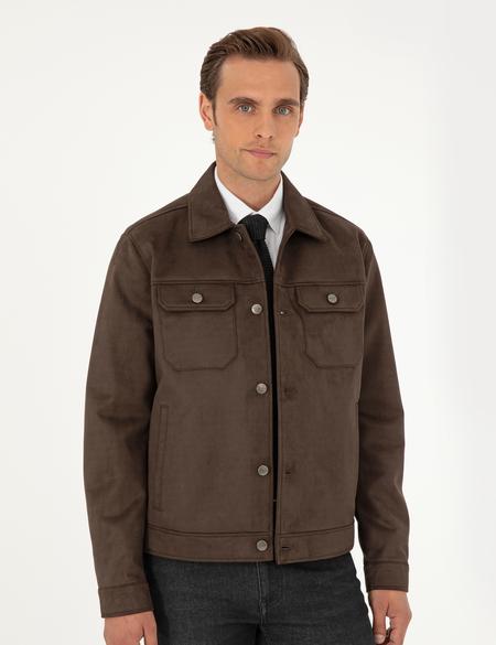 Kahverengi Gömlek Yaka Suni Deri Ceket - 50300520005