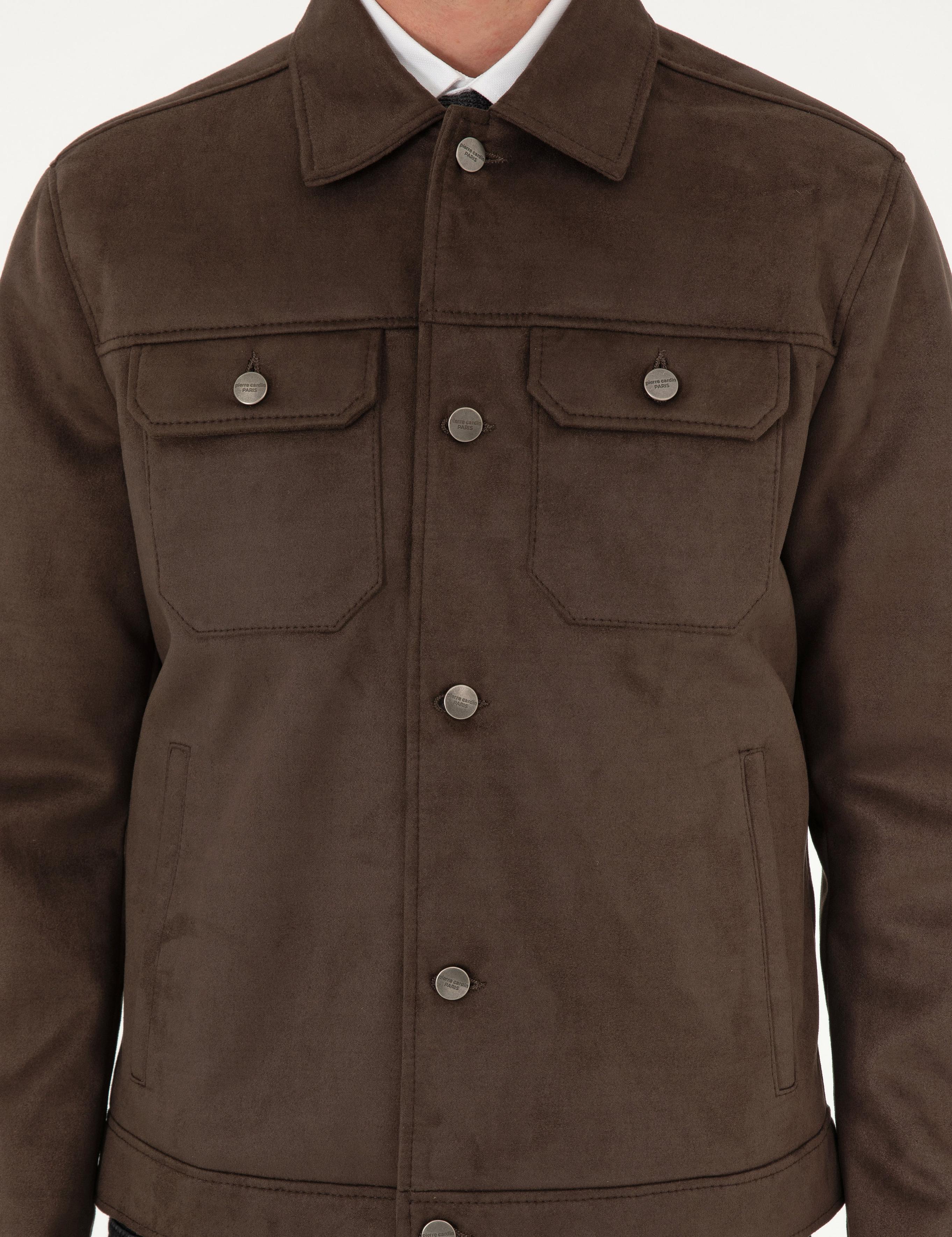 Kahverengi Gömlek Yaka Suni Deri Ceket