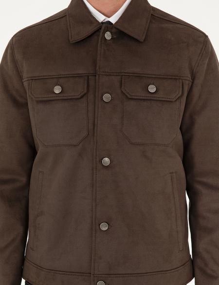 Kahverengi Gömlek Yaka Suni Deri Ceket - 50300520005