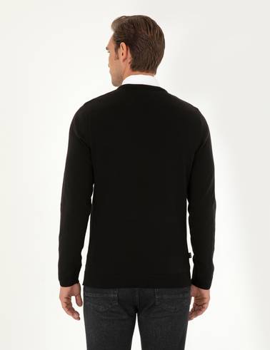Siyah Slim Fit V Yaka Basic Triko Kazak