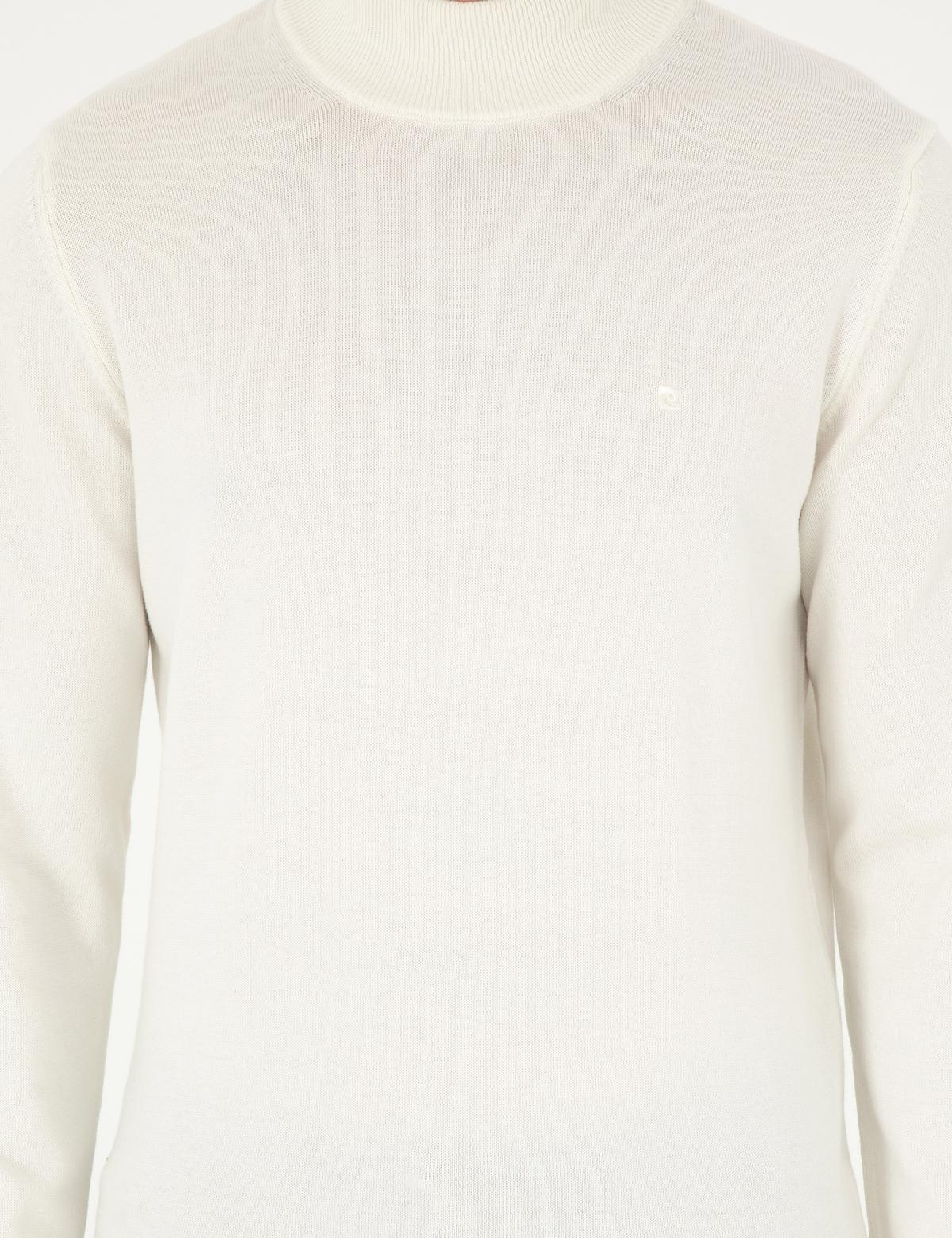 Ekru Slim Fit Yarım Balıkçı Yaka Basic Triko Kazak - 50296548004