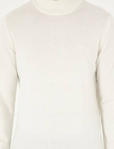 Ekru Slim Fit Yarım Balıkçı Yaka Basic Triko Kazak