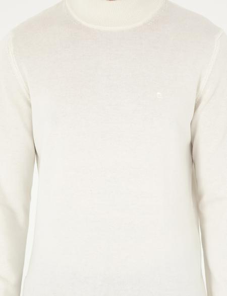 Ekru Slim Fit Yarım Balıkçı Yaka Basic Triko Kazak - 50296548004