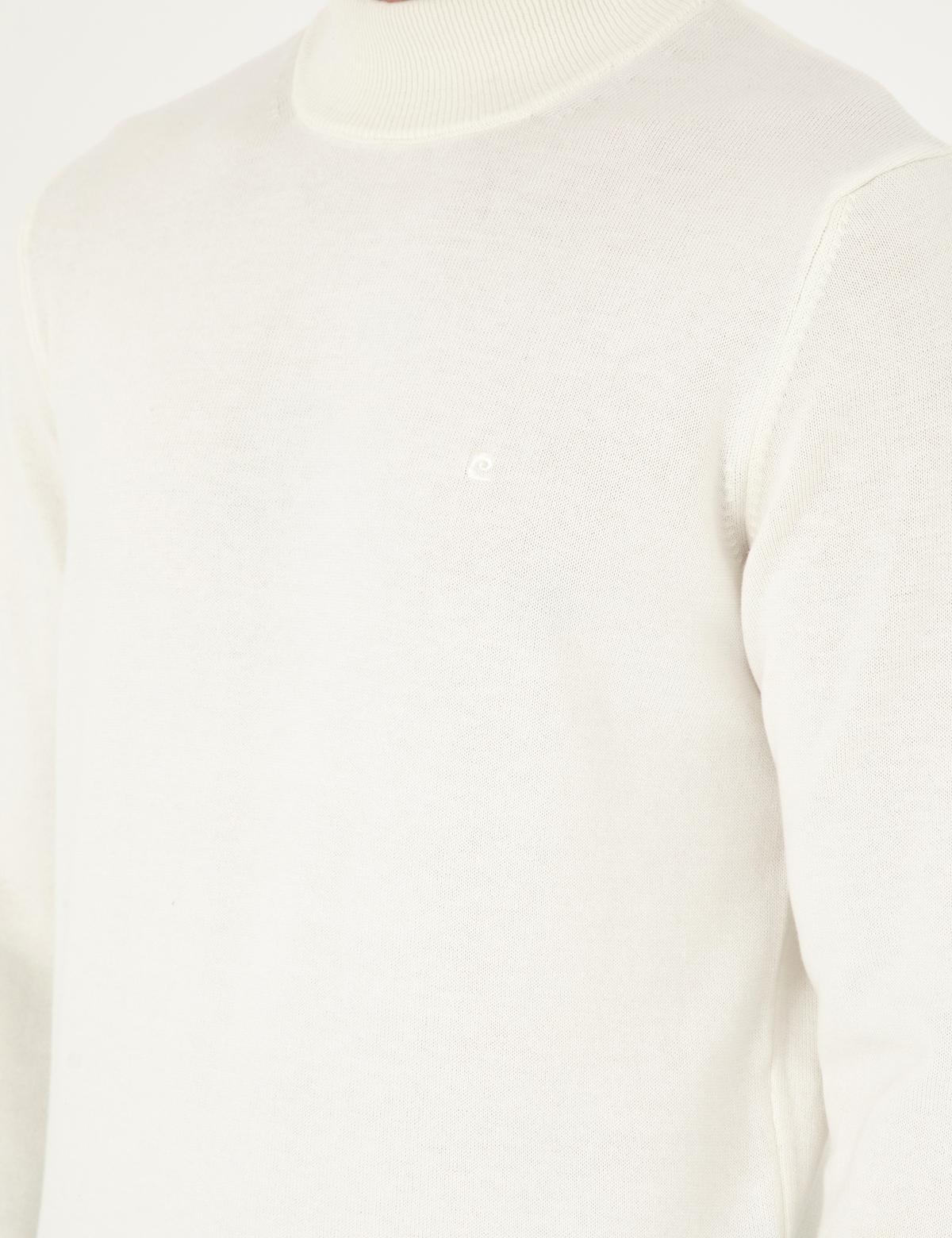 Ekru Slim Fit Yarım Balıkçı Yaka Basic Triko Kazak - 50296548004