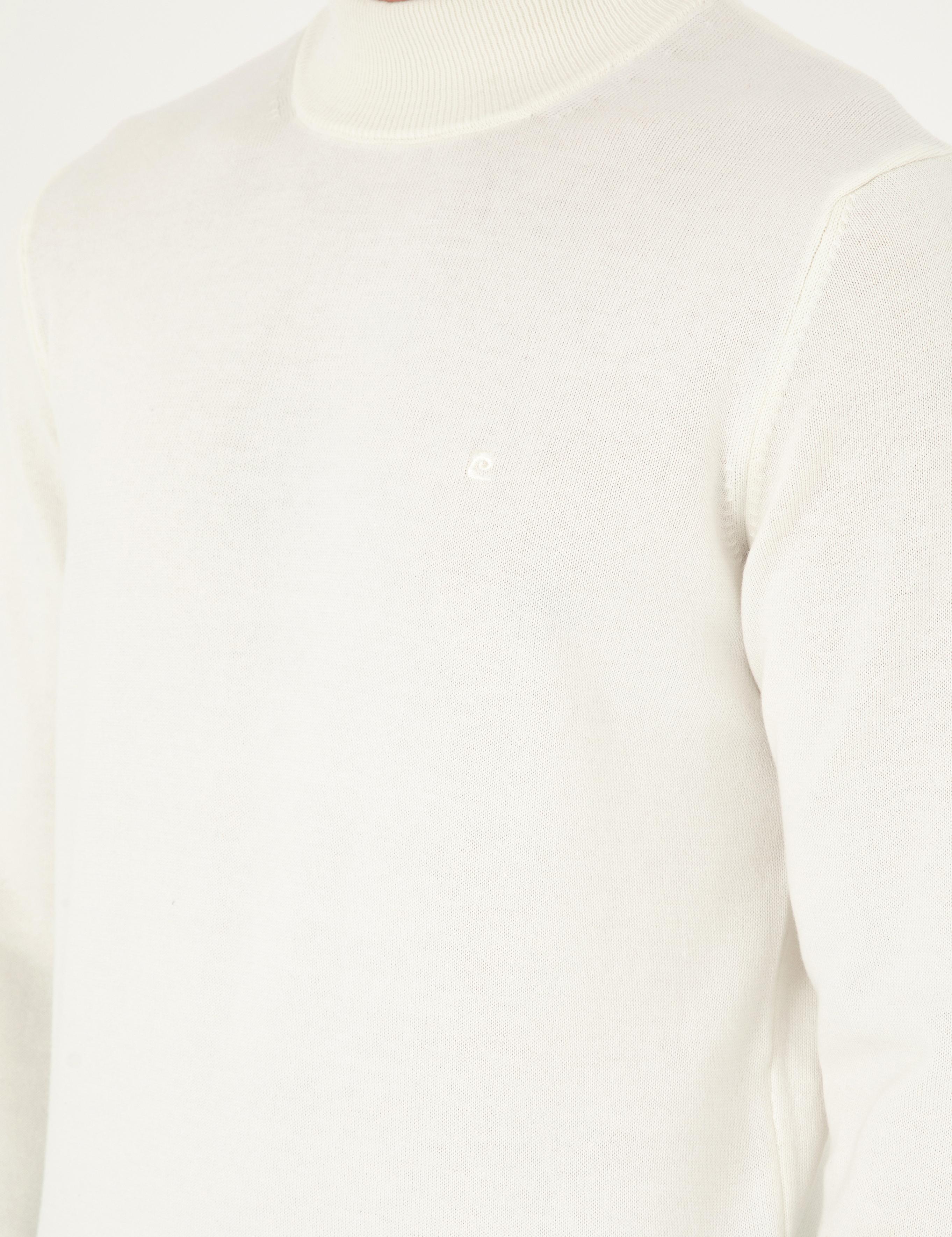 Ekru Slim Fit Yarım Balıkçı Yaka Basic Triko Kazak