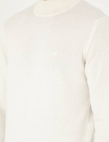 Ekru Slim Fit Yarım Balıkçı Yaka Basic Triko Kazak