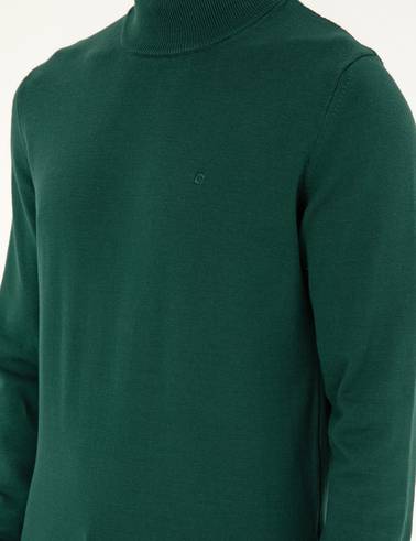 Yeşil Slim Fit Yarım Balıkçı Yaka Basic Triko Kazak