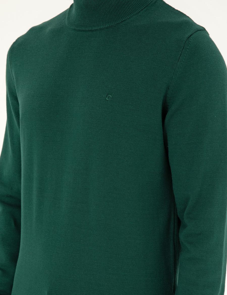 Yeşil Slim Fit Yarım Balıkçı Yaka Basic Triko Kazak