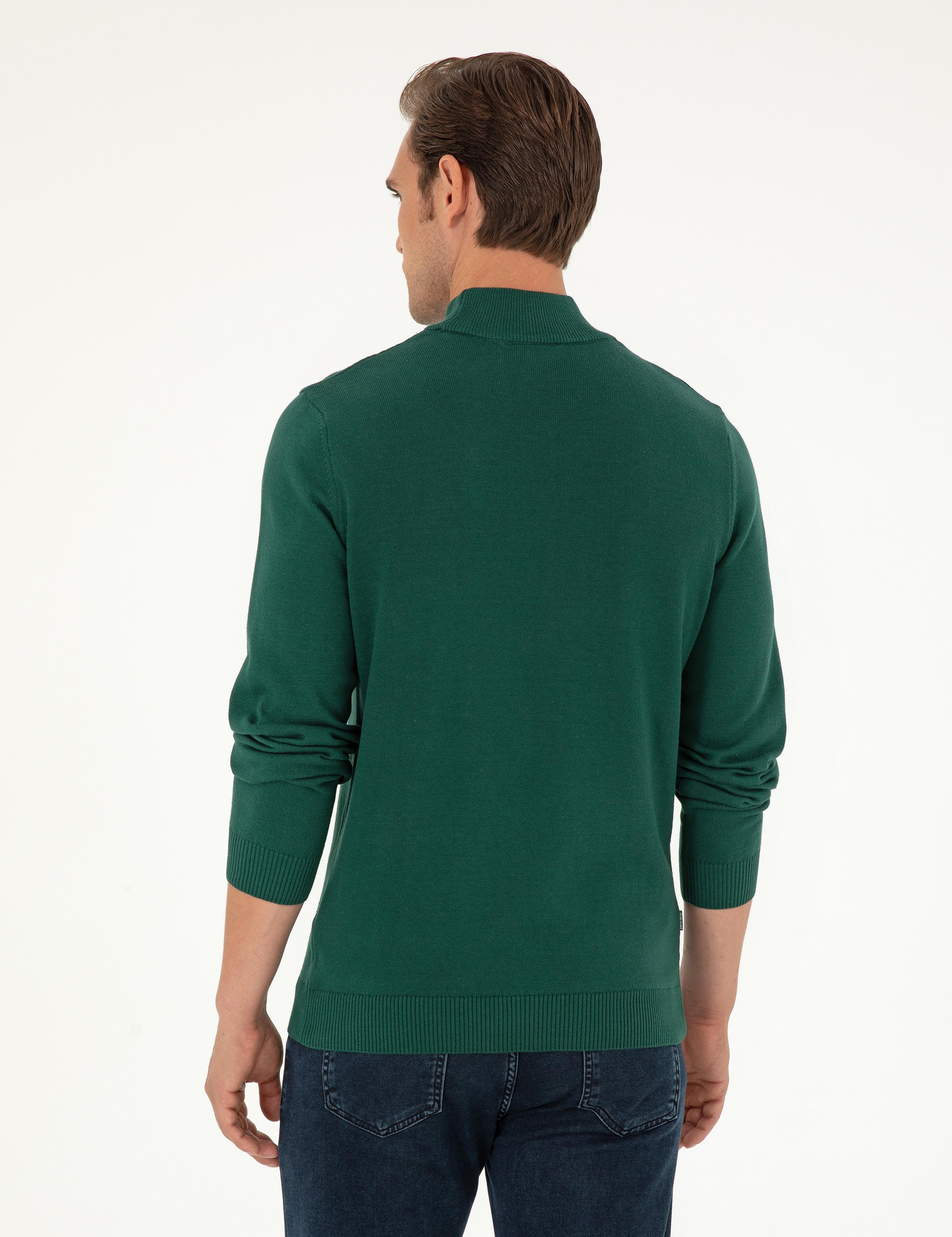 Yeşil Slim Fit Yarım Balıkçı Yaka Basic Triko Kazak