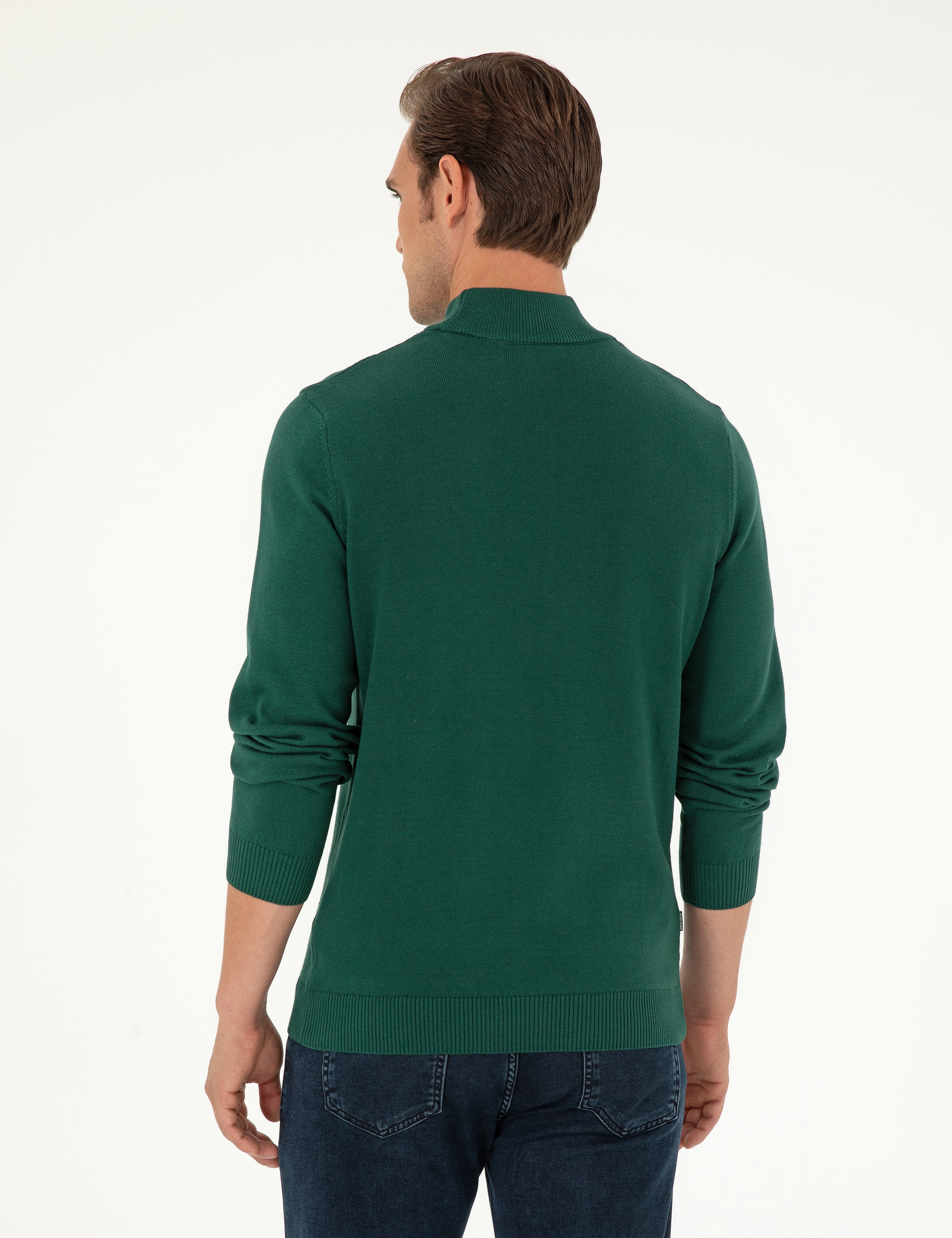 Yeşil Slim Fit Yarım Balıkçı Yaka Basic Triko Kazak - Image 5