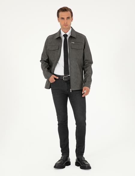 Antrasit Gömlek Yaka Suni Deri Ceket - 50300561017