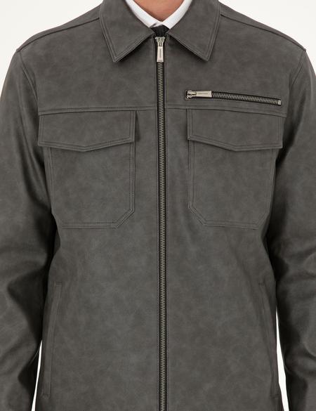 Antrasit Gömlek Yaka Suni Deri Ceket - 50300561017