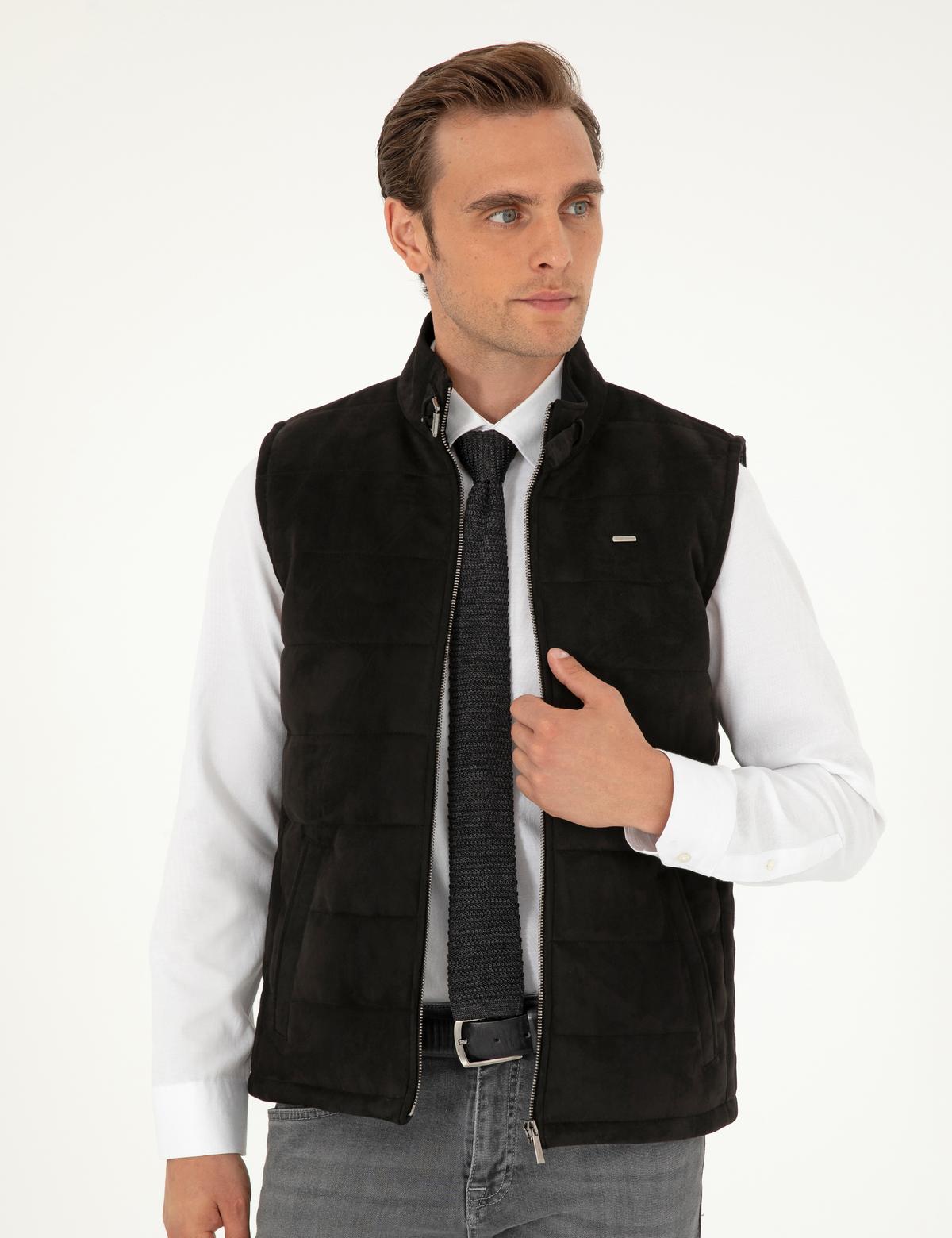 Siyah Suni Deri Yelek - 50300552018