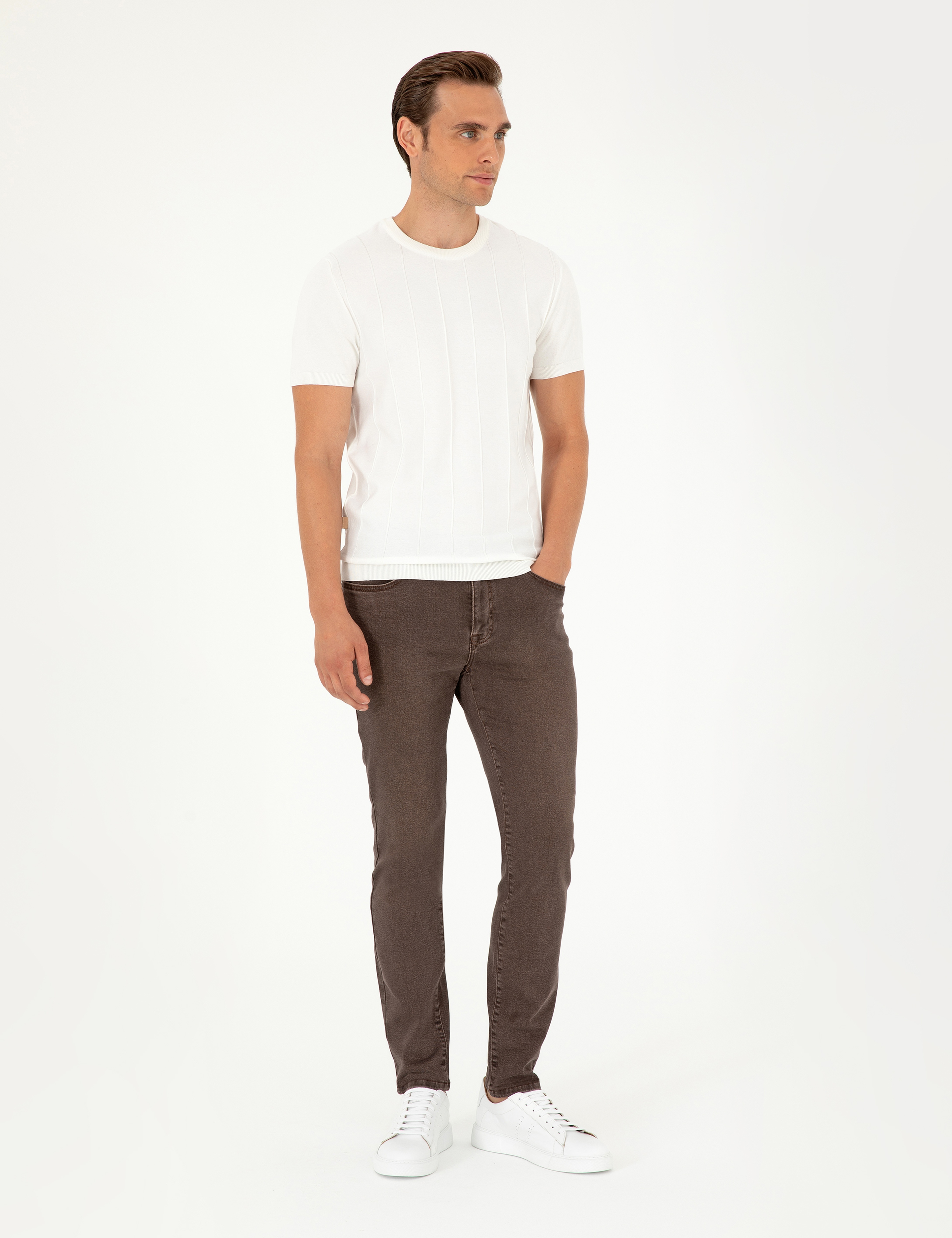 Kahverengi Slim Fit Jean Pantolon - Image 3