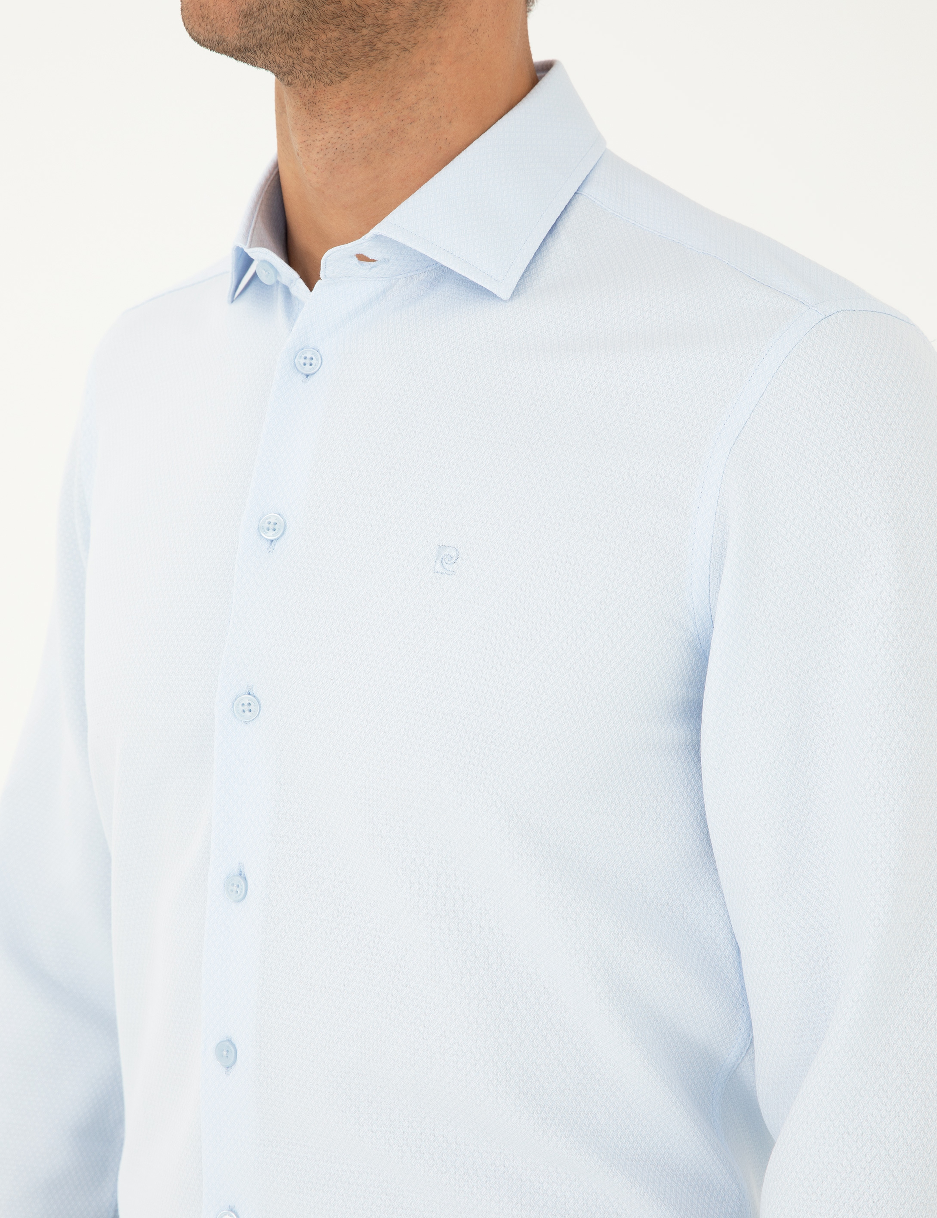 Açık Mavi Slim Fit Uzun Kollu Gömlek - Image 7