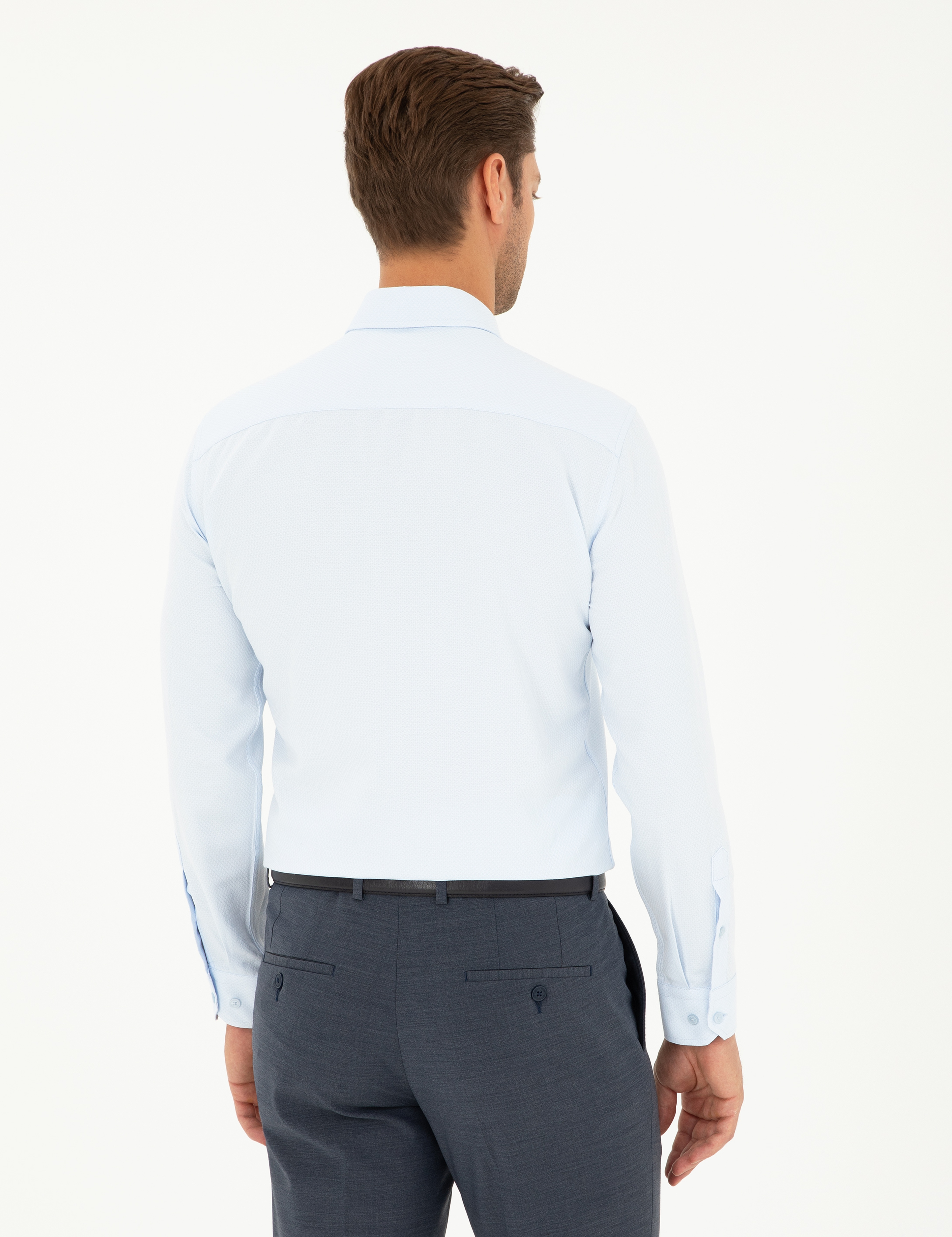 Açık Mavi Slim Fit Uzun Kollu Gömlek - Image 5
