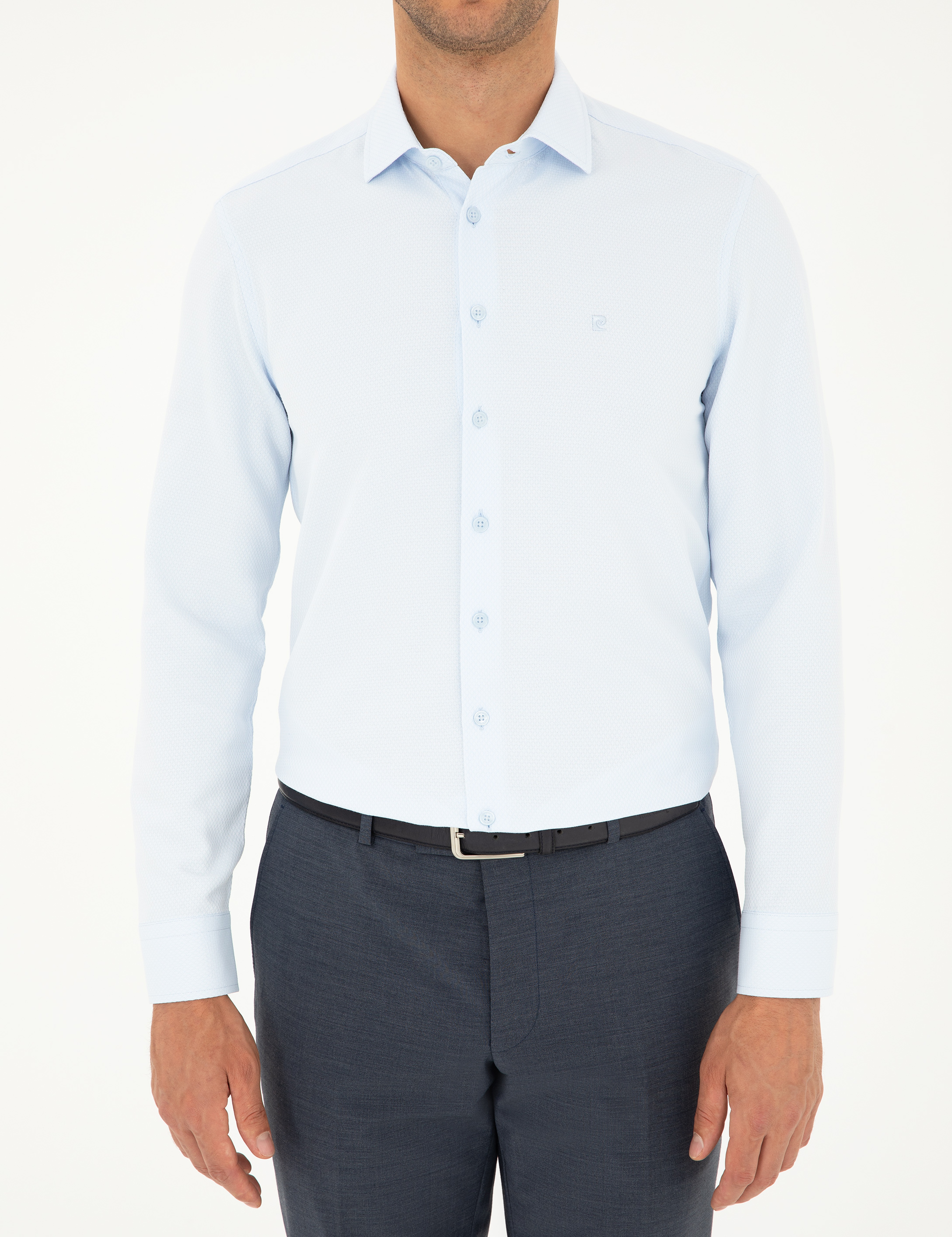 Açık Mavi Slim Fit Uzun Kollu Gömlek - Image 6