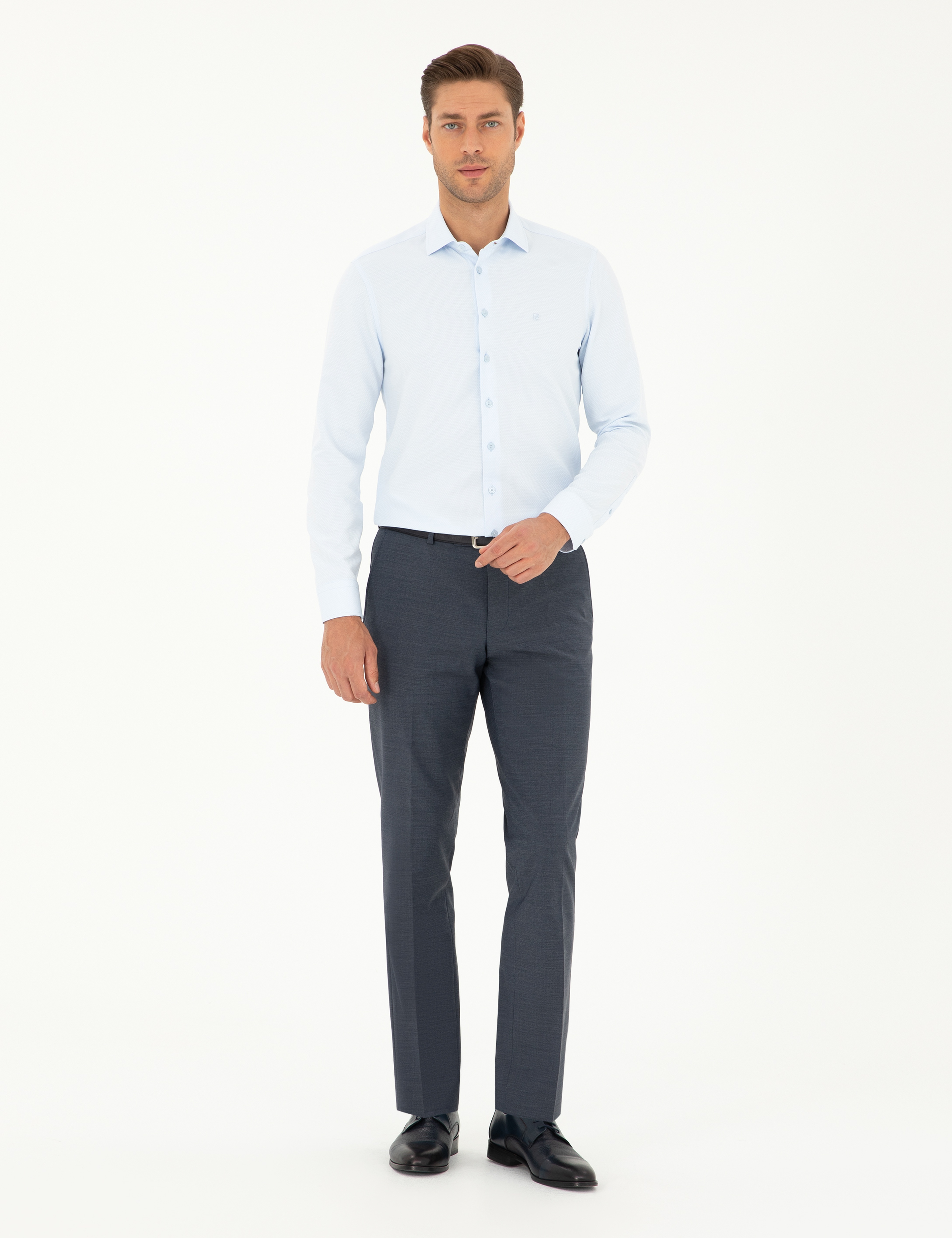 Açık Mavi Slim Fit Uzun Kollu Gömlek - Image 4