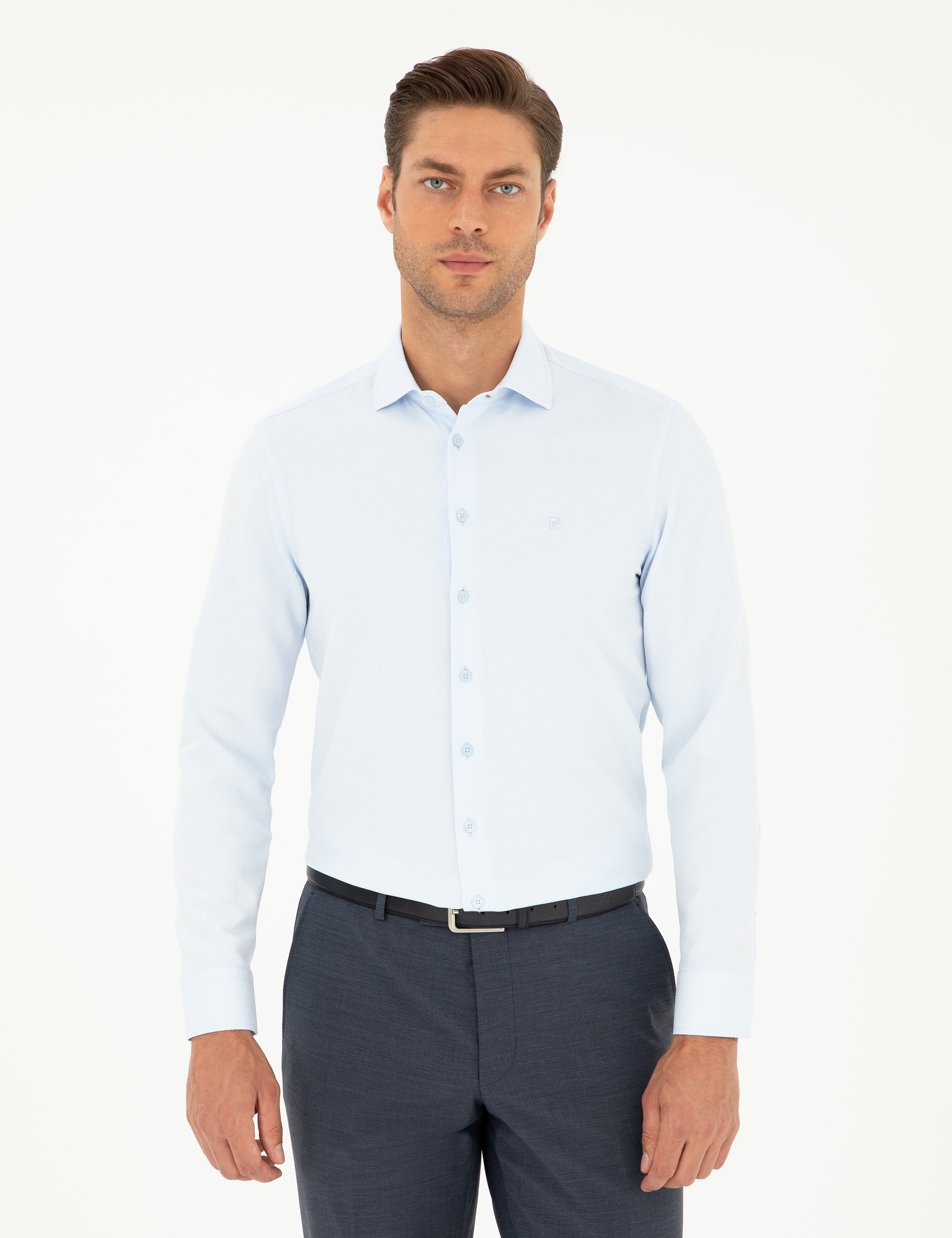 Açık Mavi Slim Fit Uzun Kollu Gömlek - Image 1