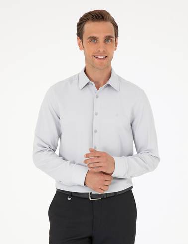 Gri Armürlü Slim Fit Uzun Kollu Gömlek